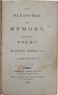 [Роджерс С. Радости памяти с другими стихотворениями. Новое издание]. London: T. Cadell, jun. and W. Davies, 1799.
